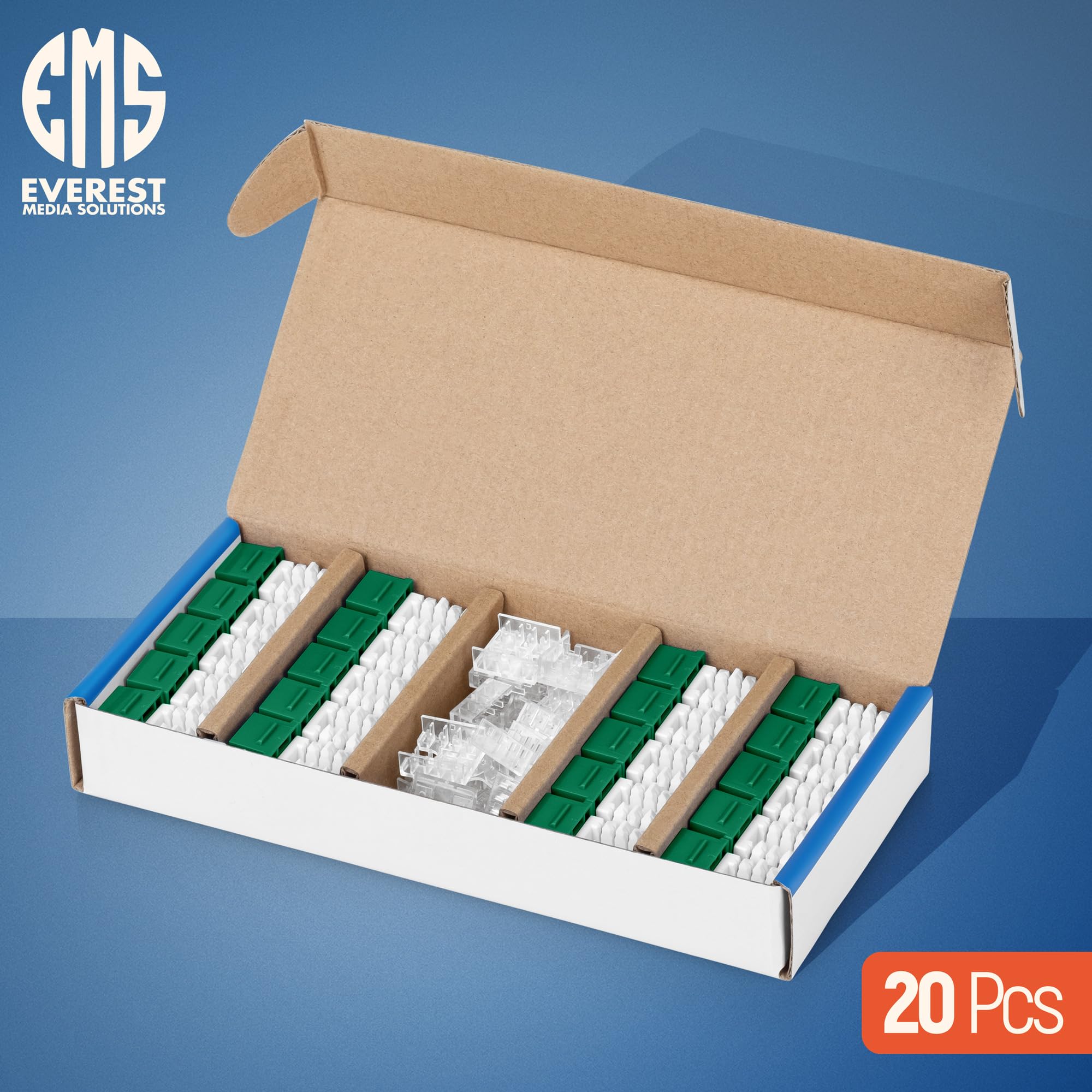 Everest 90 Degree RJ45 Cat6 Keystone Jacks Slim Profile 20-Pack Green