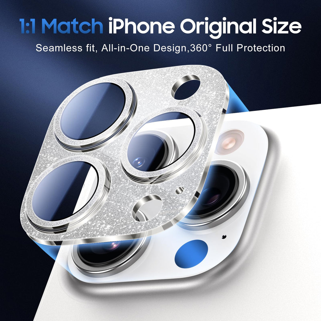 UniqueMe for iPhone 15 Pro/15 Pro Max Camera Lens Protector-Bling Silver