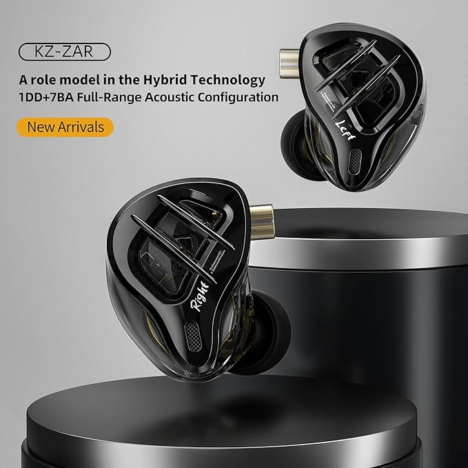 KZ ZAR in-Ear Monitor 7BA+1DD Hybrid 8 Drivers Gaming Earbuds HiFi Bass Noise Isolation IEM, Clarity in All Frequency Stereo Comfort-fit in Ear Headphones for Audio Engineers, Musicians(No Mic)