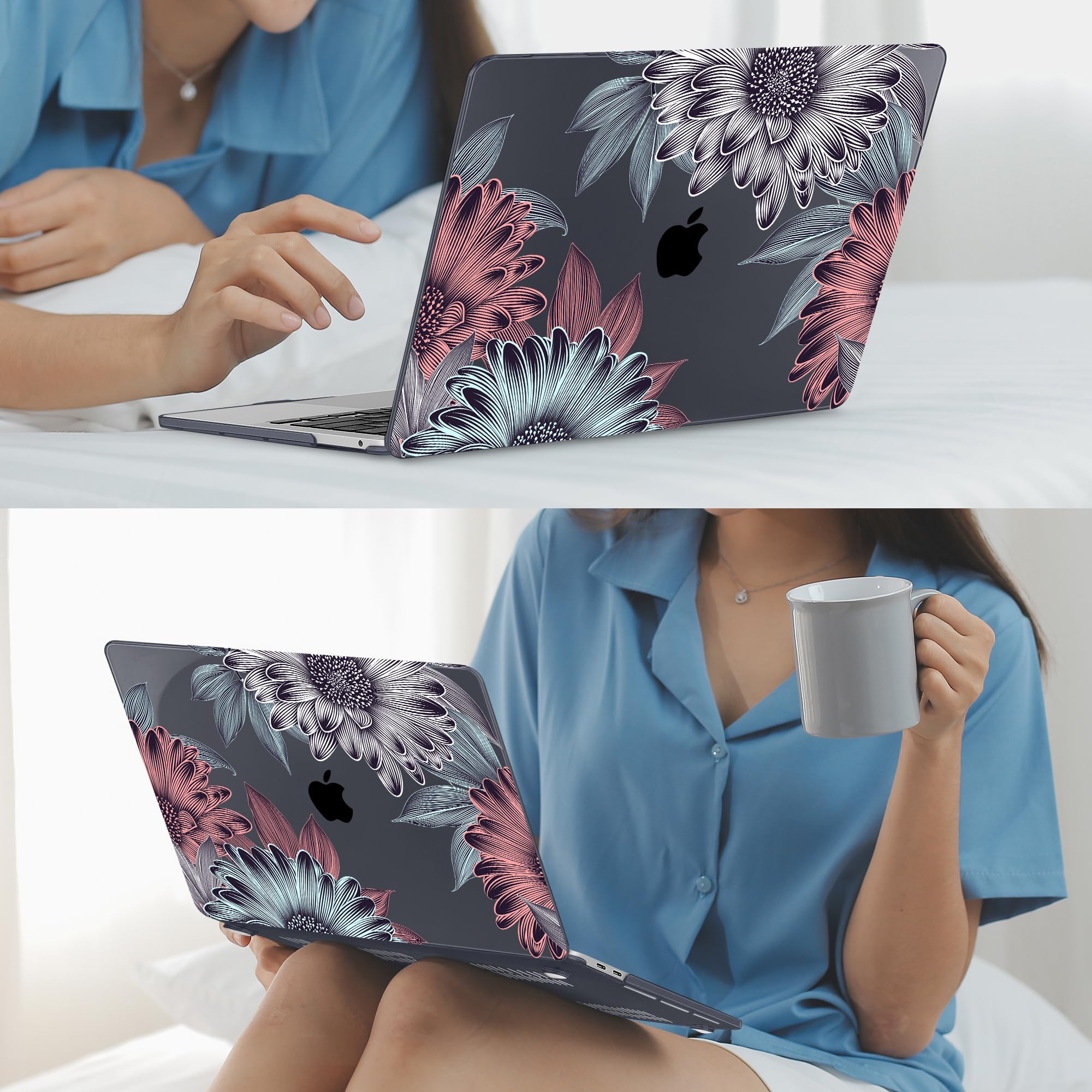 Mektron for MacBook Air 13 Case A1466/A1369 (2010-2017 Release), Snap-on Plastic Hard Shell Cover for MacBook Air 13.3 inch with Keyboard Cover,Blooming Chrysanthemums