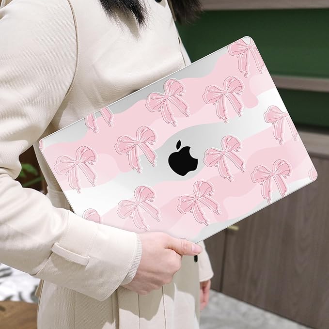 MEEgoodo for MacBook Air 13.3 inch Case 2021 2020 2019 2018 A2337 M1 A2179 A1932, Laptop Shell for MacBook Air M1 with Keyboard Webcam Cover & Trackpad Film & Type C Adapter,Melted Bow