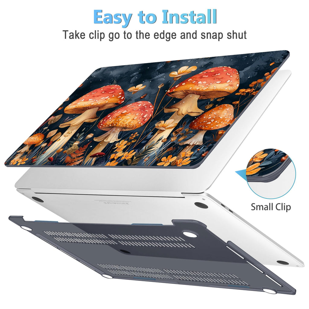 Mektron for MacBook Air 13 Case A1466/A1369 (2010-2017 Release), Snap-on Plastic Hard Shell Cover for MacBook Air 13.3 inch with Keyboard Cover, Mushrooms