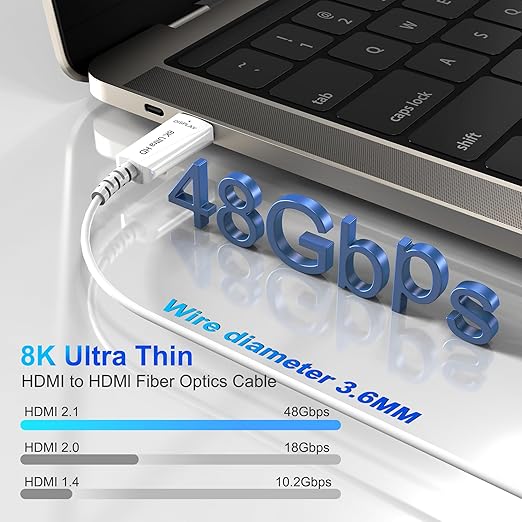 8K Fiber Optic HDMI Cable 65 FT, 8K@60Hz 4K@240Hz, Thin Extra Long HDMI Cable 48Gbps Ultra High Speed, Dynamic HDR, eARC, HDCP 2.2&2.3, 3D, Compatible for PS4/5/Xbox/TV/Laptop/Monitor