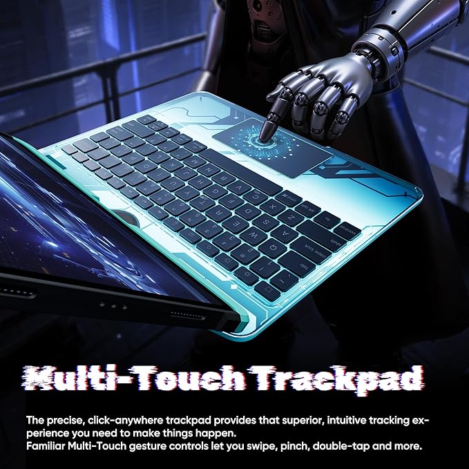 KITONE Transparent Case with Wireless Keyboard only for 2024 iPad Pro 13-in.(M4), 7 Colors Backlight, Trackpad, 360°Rotating Stand for iPad Pro 13, Tech Style