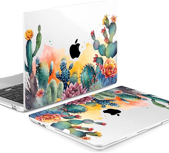 MEEgoodo for M4/M3/M2 MacBook Air 15.3 inch Case 2025 2024 2023, Case Fit Model (A3241/A3114/A2941) for MacBook Air 15 inch, Laptop Hard Shell with Keyboard Cover, Tropical Cactus
