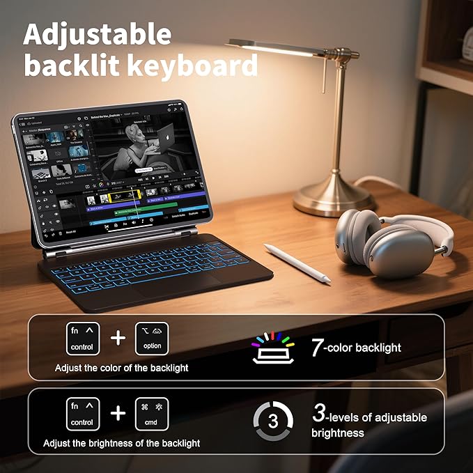 for iPad 11th (A16 2025) & iPad 10th Generation Case with Keyboard – Magic-Style Magnetic Keyboard for ipad 10th generation (10.9-inch 2022) with 7 Color Backlight, Multi-Touch Trackpad (Black)