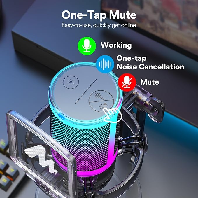 MAONO Gaming USB Microphone for PC with Noise Cancellation, Computer RGB Condenser Mic for Streaming Discord Twitch YouTube Podcast Online Chat PS4 PS5, GamerWave DGM20