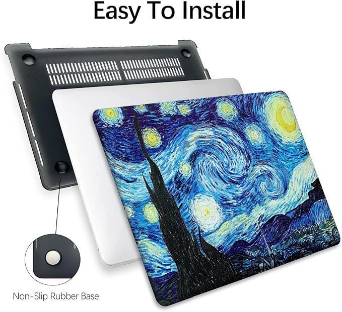 Berkin Arts Compatible with MacBook Air 13 inch Cover, 2022-2018 Release A2179/A2337 M1 with Touch ID with Keyboard Cover & Screen Protector Post-Impressionism (The Starry Night by Van Gogh)