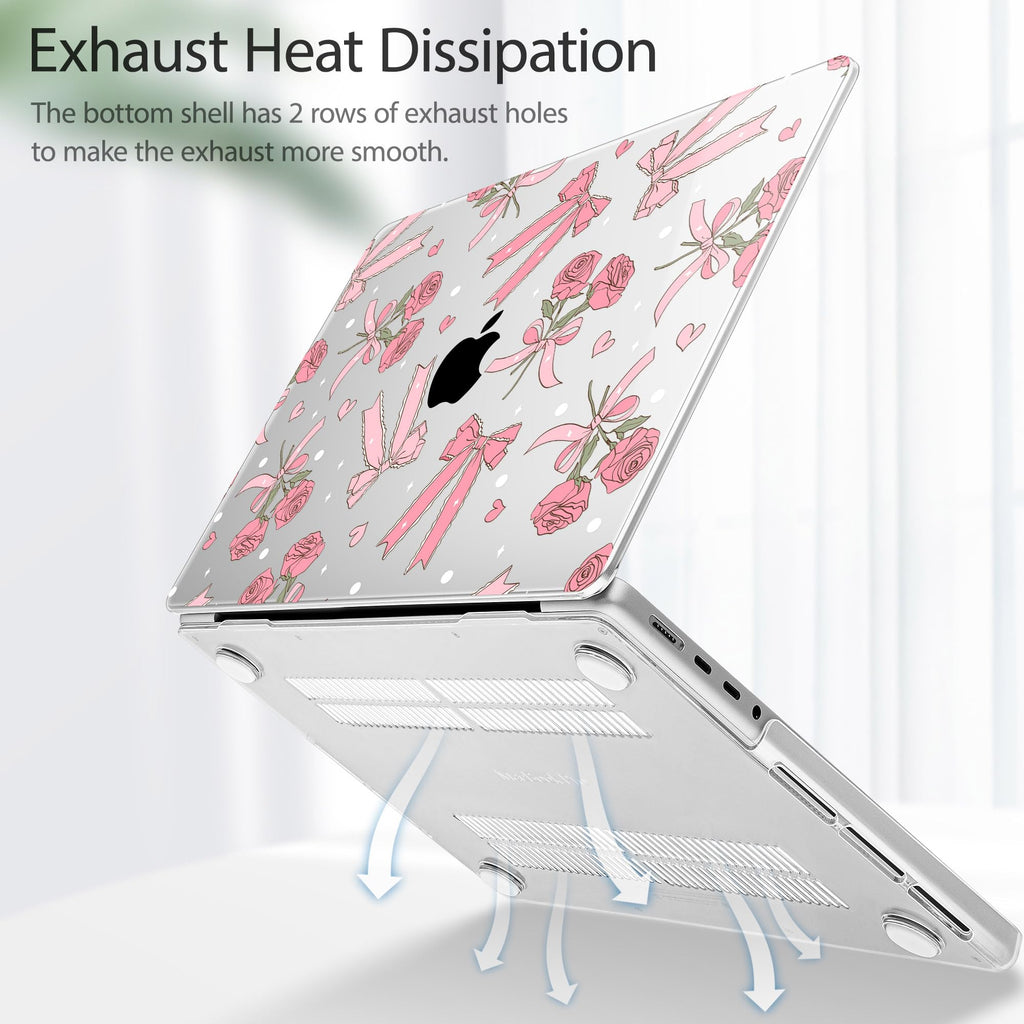 Tuiklol for MacBook Pro 14 Inch Case 2026 2025 2024 2023 2022 2021 Release M5/M4/M3/M2/M1 A2442 Pro/Max,Hard Shell Case with Screen Protector for Touch ID, Bow & Rose-White