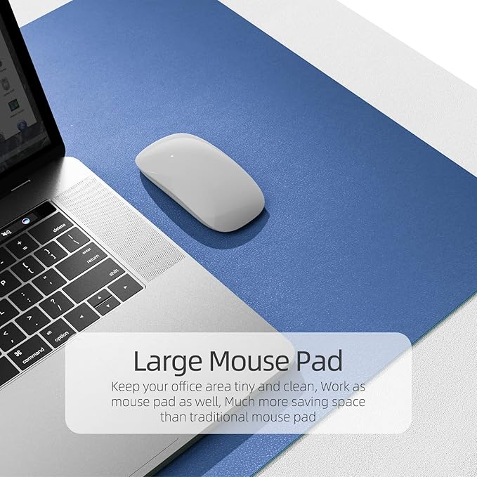 YSAGi Dual-Sided Laptop Desk Mat, 31.5" x 15.7", Waterproof Leather Writing Pad for Office and Home (Azure Blue+Green)
