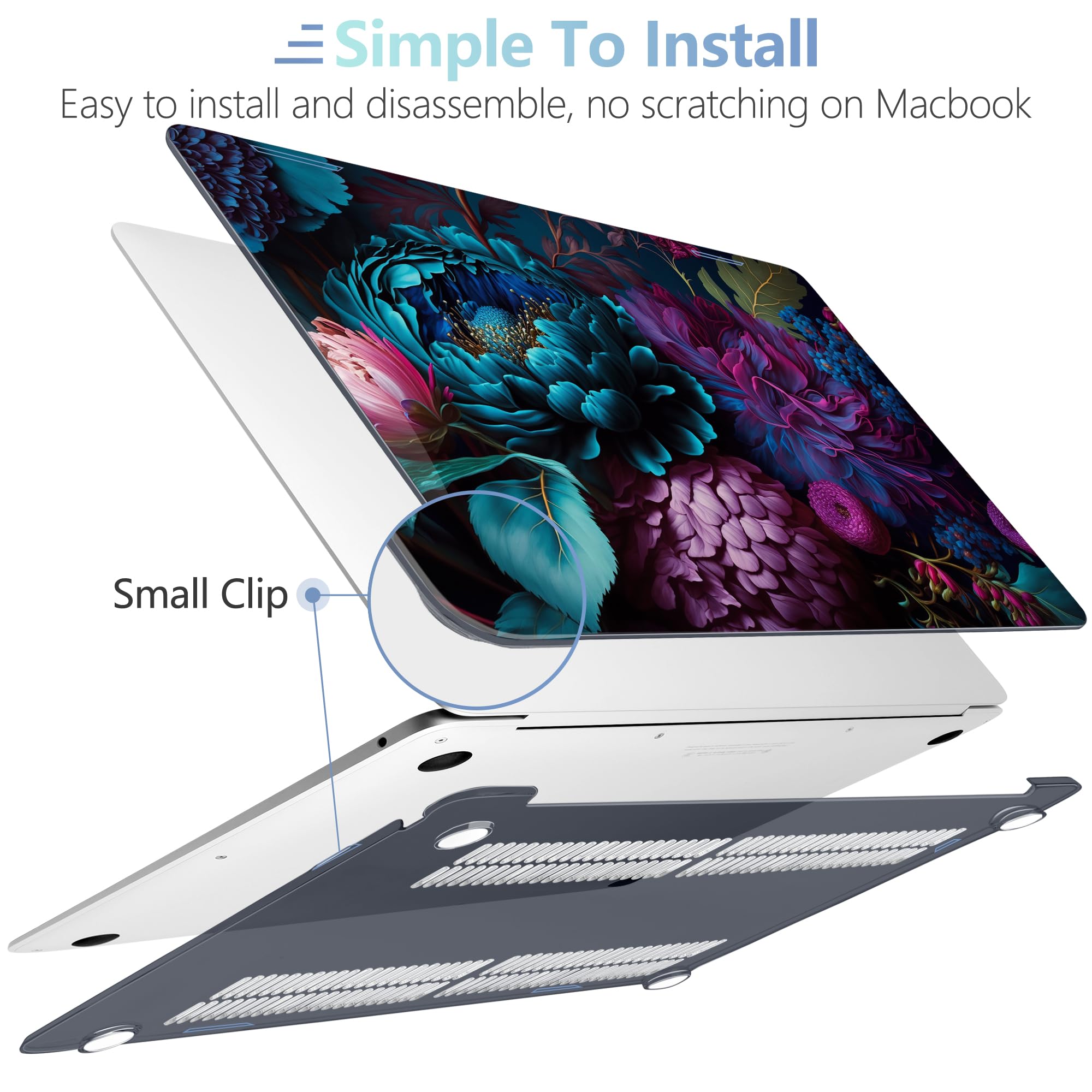 MEEgoodo for MacBook Air 13.3 inch Case 2021 2020 2019 2018 A2337 M1 A2179 A1932, Hard Shell with Keyboard Webcam Cover & Trackpad Film & Type C Adapter for MacBook Air M1, Beautiful Fantasy Flower