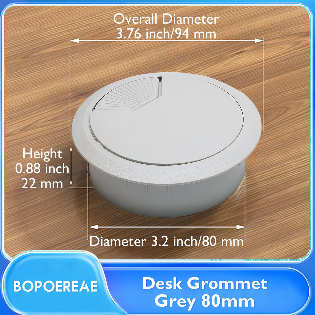 Desk Grommet 3-1/8" (80 mm), Desk Cord Hole Cover, Light Grey 2 Pcs