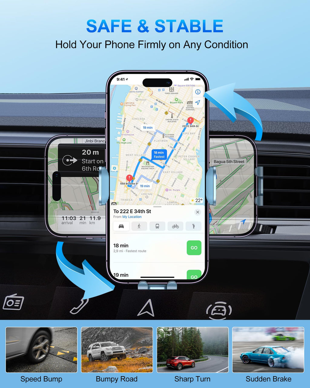 CHGeek Wireless Car Charger, 15W Fast Charging Auto Clamping Car Charger Phone Mount Phone Holder fit for iPhone 15 14 13 12 11 Pro Max Xs, Samsung Galaxy S24 Ultra S23 S22 S21, S20, S10+, Cyan