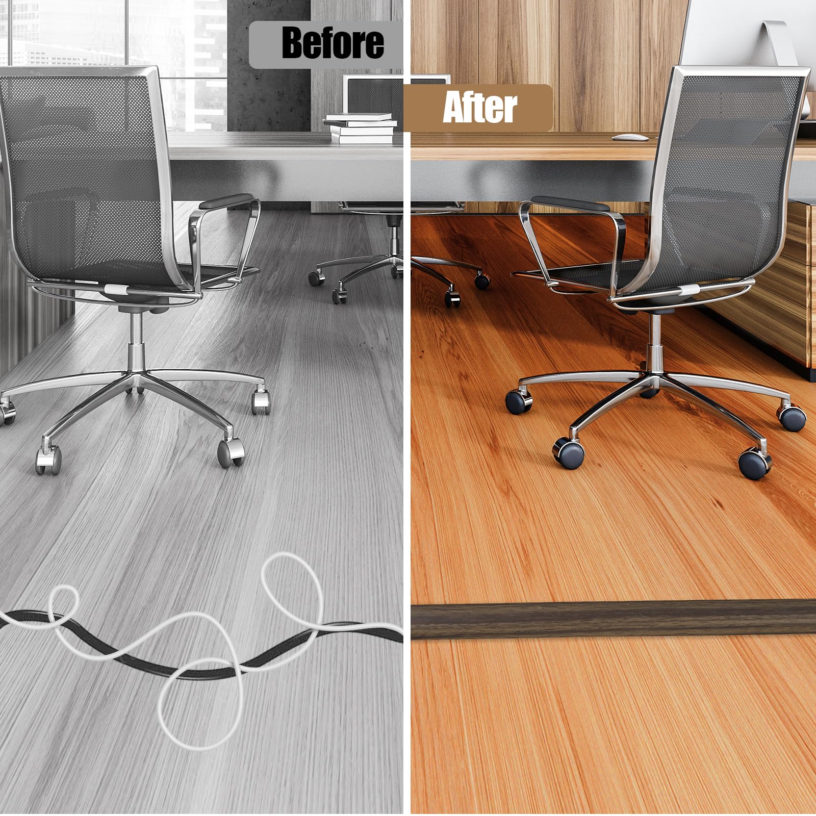 Floor Cord Cover Self Adhesive Cord Hider,10FT Cable Management, Extension Strip Protector for Wires, Prevent Cable Trips for Offices, Gyms, Exhibitions Cavity:0.51"(W) x 0.3"(H) Wood Walnut