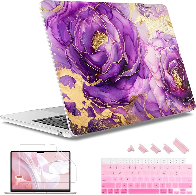 May Chen for MacBook Air 13.6 Inch Case 2025/2024/2023/2022 Release (Model A2681 A3113 A3240, M2 M3 M4 Chip) – Hard Shell Laptop Cover with Keyboard Cover & Screen Protector，Purple Roses