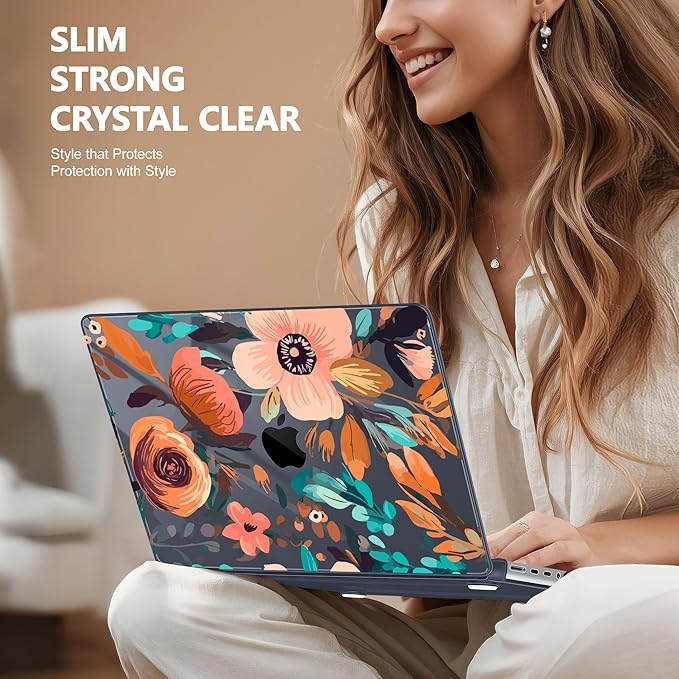 for MacBook Pro 16 inch Case 2021 2022 2023 2024 Release A3186 A3403 M4 A2991 M3 A2780 M2 A2485 M1 Pro/Max, Hard Shell Case with Screen Protector & Keyboard Cover, Florals Pattern
