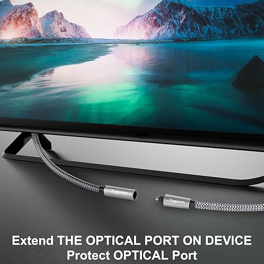 Optical Extension Fiber Digital Cable Adapter 2 Feet（2 Pack）, 90 Degree Right Angle & Straight Male to Female Coupler, Toslink Audio Cable, Nylon Braided for Home Theater, Soundbar, TV and More