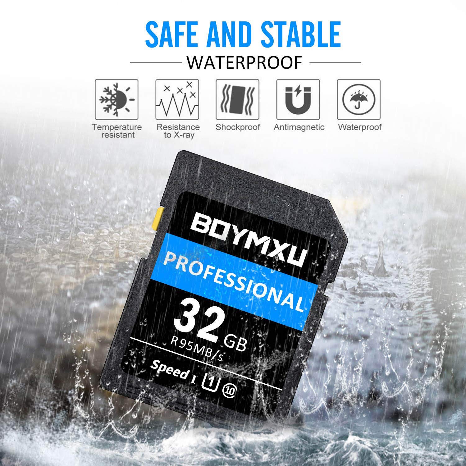 32GB Memory Card, BOYMXU Professional 1000 x Class 10 UHS-I U3 Card Compatible Computer Cameras and Camcorders, 32gb Card Up to 95MB/s, Blue/Black