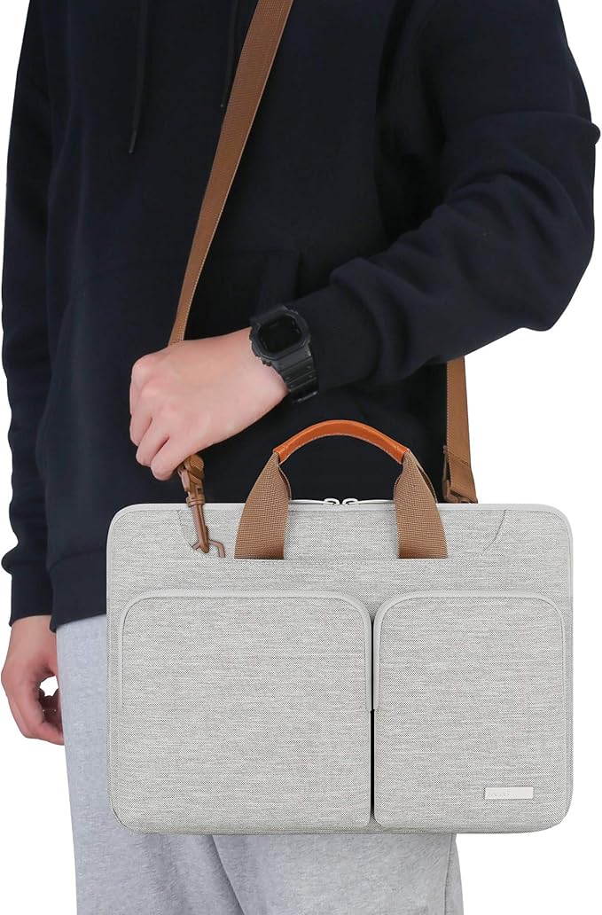 Lacdo 360° Protective Laptop Shoulder Bag, 14 inch Computer Bag for 14 inch New MacBook Pro M4/M3/M2/M1 Chips Pro Max A3112 A3401 A3185 A2918 A2992 A2779 A2442 2024-2021 Computer Messenger Bag, Gray