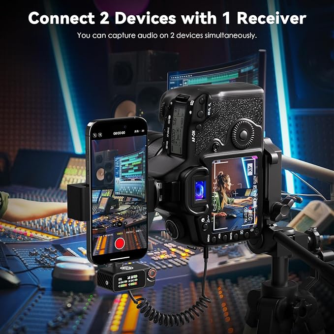 Wireless Microphone, AI Noise Cancelling with 56H Battery, 656ft Range & Wind Muff for iPhone/Android/Camera, Magnetic Clip-On for Streaming/Vlog/Interview