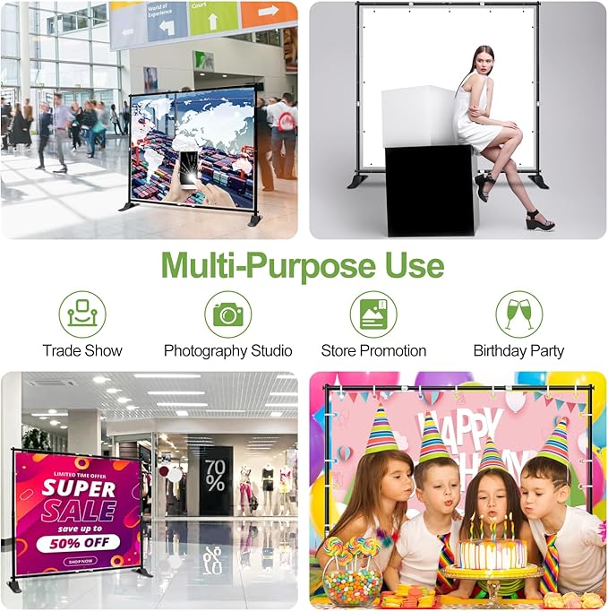 FUDESY 10x10 ft Backdrop Banner Stand, Heavy Duty Adjustable Background Kit With Carrying Bag, Step and Repeat Photography Frame for Trade Show Display Photo Booth Parties