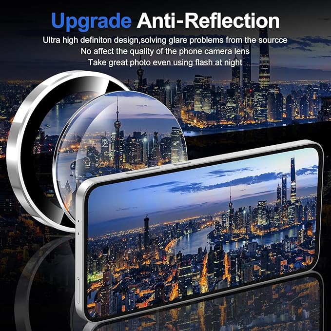 for Samsung Galaxy S24 FE Camera Lens Protector, Individual Metal Ring Tempered Glass Lens Cover, [Strong Adsorption] Scratch Resistant Ultra-Thin HD Clear Lens Cover, 1 Set-Slivery Ring
