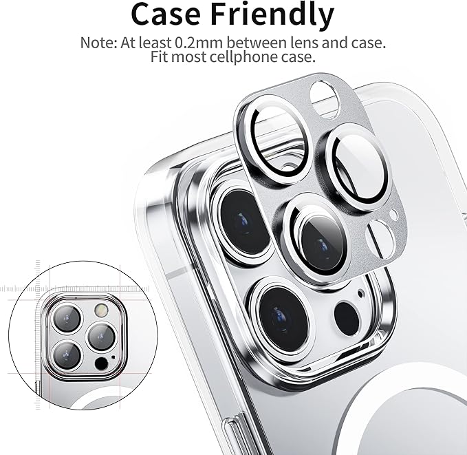 Camera Lens Protector for iPhone 14 Pro/iPhone 14 Pro Max, Alloy Metal Camera Cover with Tempered Glass Screen Protector Accessories,Case Friendly,Scratch Resistant,Easy to Install -Sliver