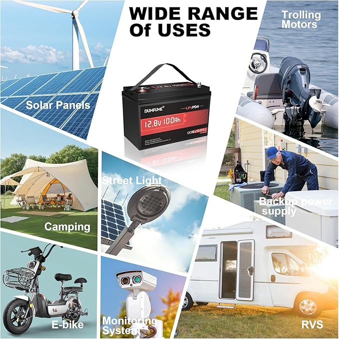 2 Packs 12V 100Ah LiFePO4 Lithium Battery, Built in 100A BMS, 1280W Power Output, Up To 6000+ Cycles, Ideal For RV, Marine, Trolling Motor, Solar Off-Grid Systems