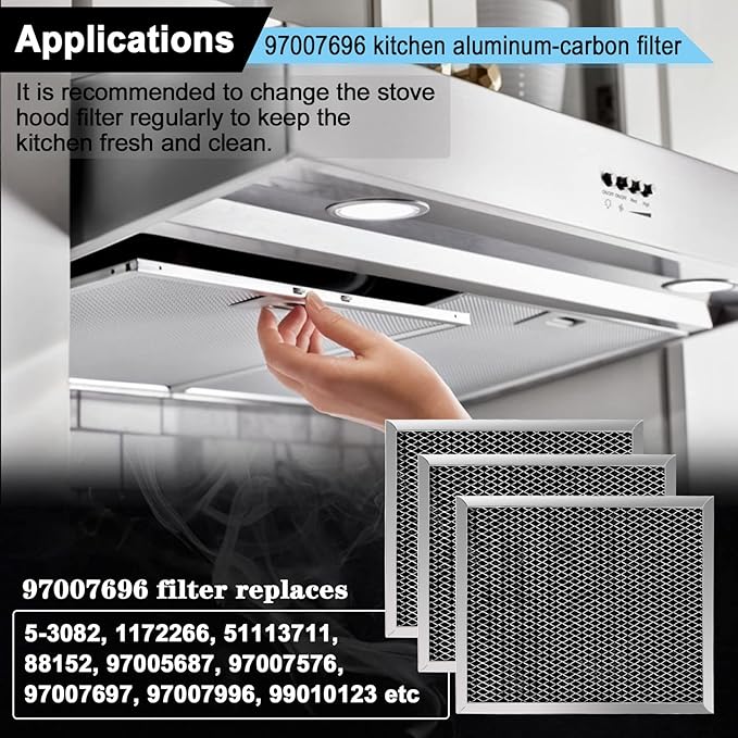 97007696 Charcoal Filter Replacement for Range Hood 41F Grease Filter 6105c 8-3/4" x 10-1/2" Aluminum Mesh Charcoal Carbon Filter Compatible with Most Brand Stove Vents -4 PACKS by Fetechmate