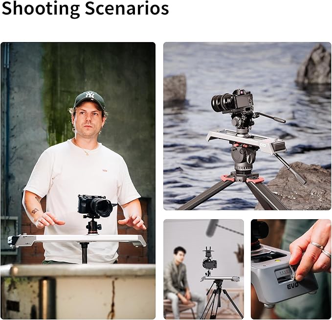 Zeapon EVO 125°Panorama Rotating Motorized Camera Slider, Powerful Quiet Motor for 5.5-11Lbs Payload, 23.6''/60cm Light Compact Slider Dolly with Carrying case, Buttons & App Control (D60 (23.6''))