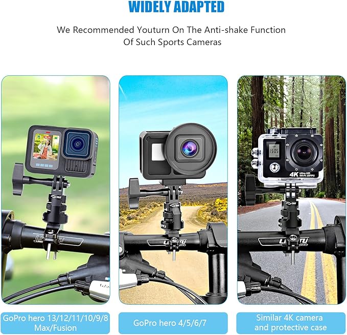 Bike Handlebar Mount for GoPro, 360 Degree Aluminium Alloy Motorbikes Round Tube Mount for Hero 13/12/11/10/9/8 and Other Action Cameras