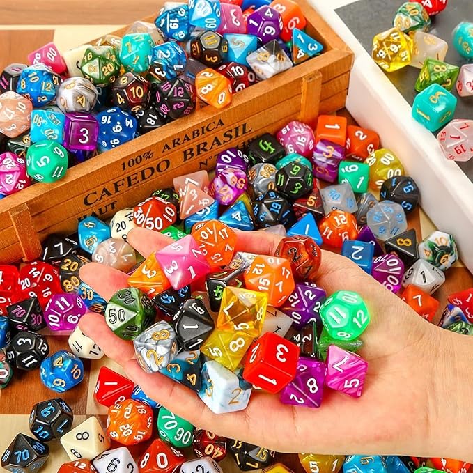 Yilloog 350 Pcs Compatible with DND Dice Sets Bulk Polyhedral Dice with Drawstring Bag Dice Multi Role Playing Table Game D4 D6 D8 D10 D% D12 D20 Compatible with Dungeons and Dragons (Classic Style)