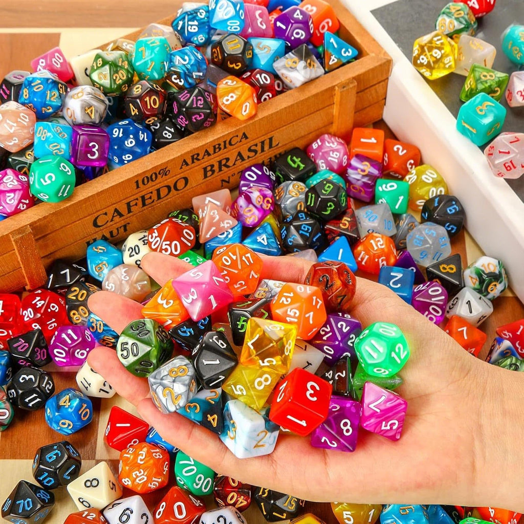 Yilloog 350 Pcs Dice Sets Bulk with Drawstring Bag Polyhedral Dice Sets Multi Role Playing Table Game D4 D6 D8 D10 D% D12 D20 (Mixed Style)