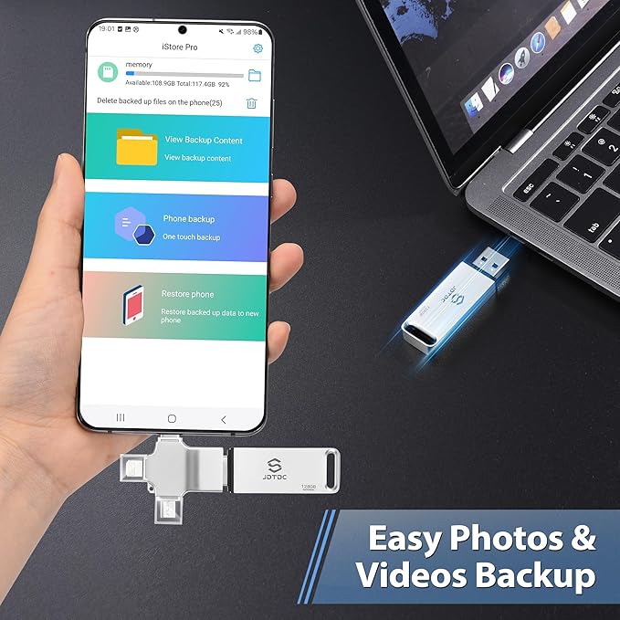 Photo-Stick 128GB Secure Auto Photo-Memory-Stick-USB-Flash-Drive for iPhone/iPad/Android/PC Photo & Video Backup Photo-Storage-Stick External-Storage-iPhone-Backup-Flash-Drive Photo-Finder-Thumb-Drive