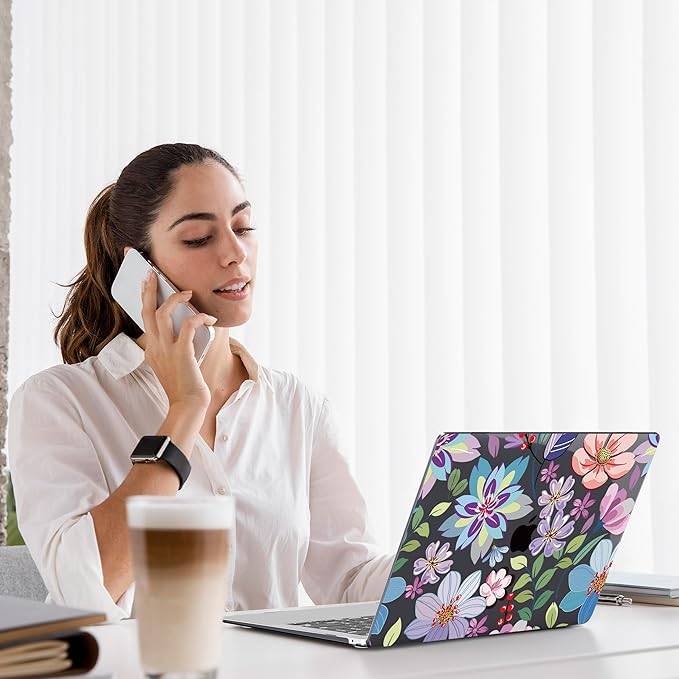 Teryeefi Case for M1 MacBook Air 13 inch 2020 2019 2018 fits Model A2337 A2179 A1932 with Retina Display & Touch ID, Plastic Hard Shell & Keyboard Cover & Screen Protector, Pretty Colorful Flower A004