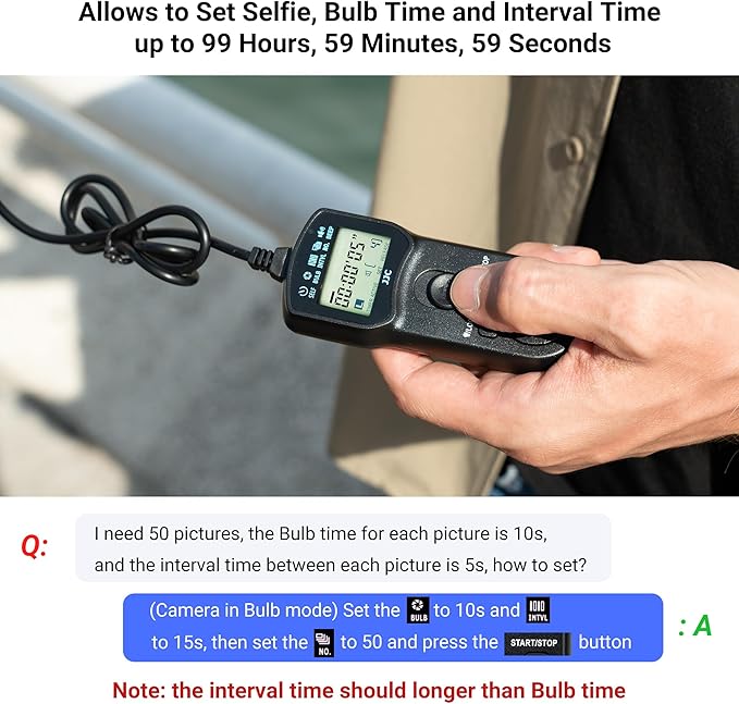 JJC Intervalometer Timer Remote Control Shutter Release for Canon EOS Rebel T6 T7 2000D 90D 80D 70D 77D T8i T7i T6i T6s SL3 SL2 T5i T4i EOS R R50V R6 Mark II R6 R7 R8 R10 RP R100 M6 Mark II M5 & More