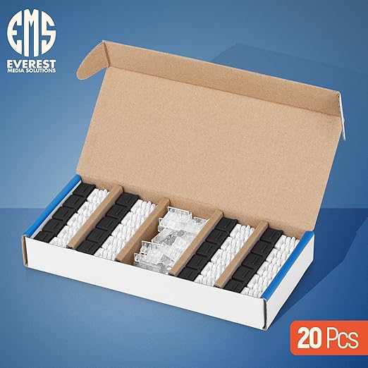 Everest 90° Angled RJ45 Cat6 Keystone Jacks 20-Pack in Black - Slim Profile Female RJ45 Connectors - Cat 6 Keystone Jack - Compatible with 90° Angled Speed Termination Tool - easyJACK (B094WB91H3)