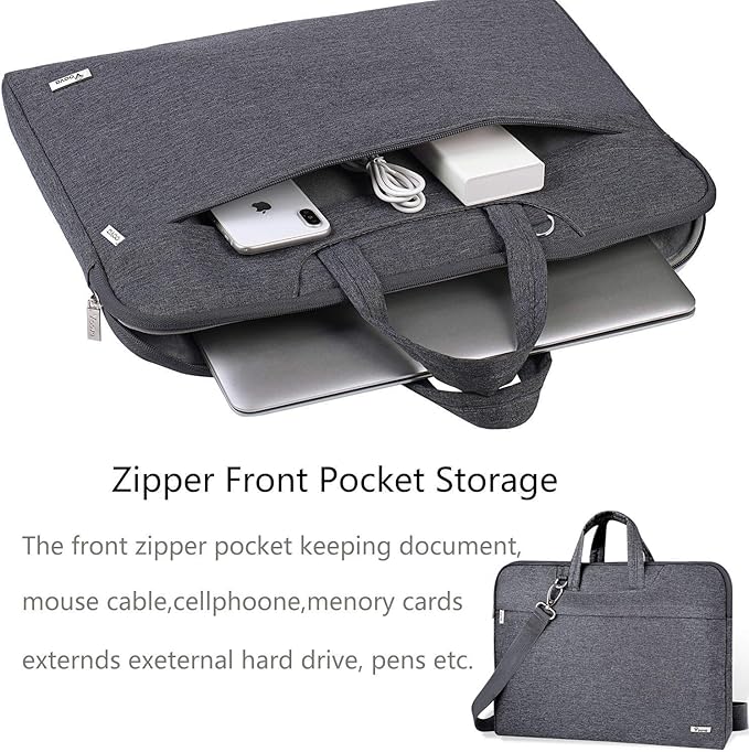 Voova Laptop Bag 17 17.3 Inch Water-resistant Laptop Sleeve Case with Shoulder Straps & Handle, Computer Case Cover Slim Briefcase Compatible with 17-18” Hp Dell Asus Acer, Grey
