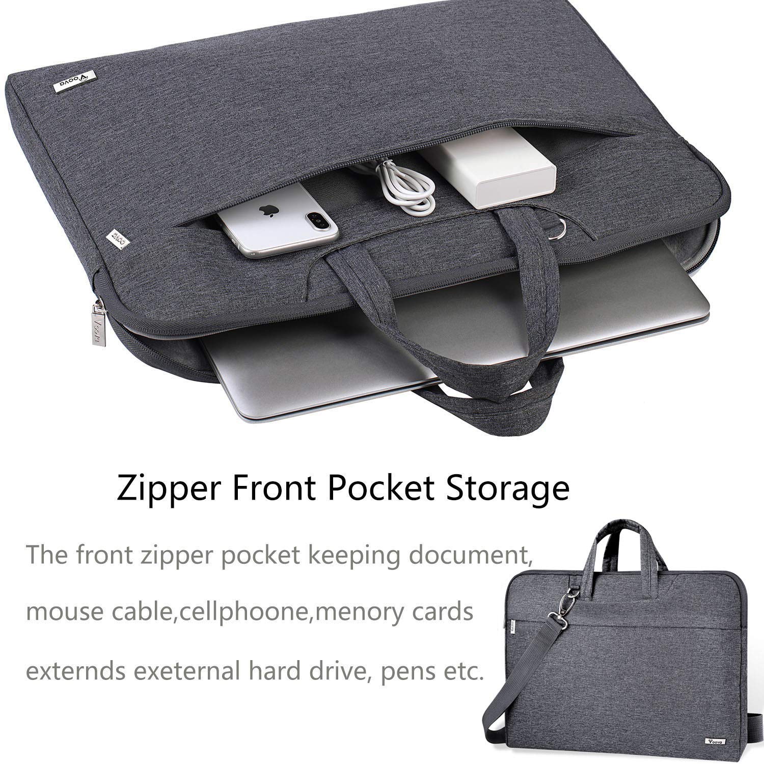 Voova Laptop Bag 15.6 Inch, Waterproof Computer Sleeve Carrying Case with Shoulder Straps & Handle Compatible with Macbook Air 15 M2/M3/M4, MacBook Pro 15/16, 15-16 Inch Hp Dell Lenovo Asus, Grey
