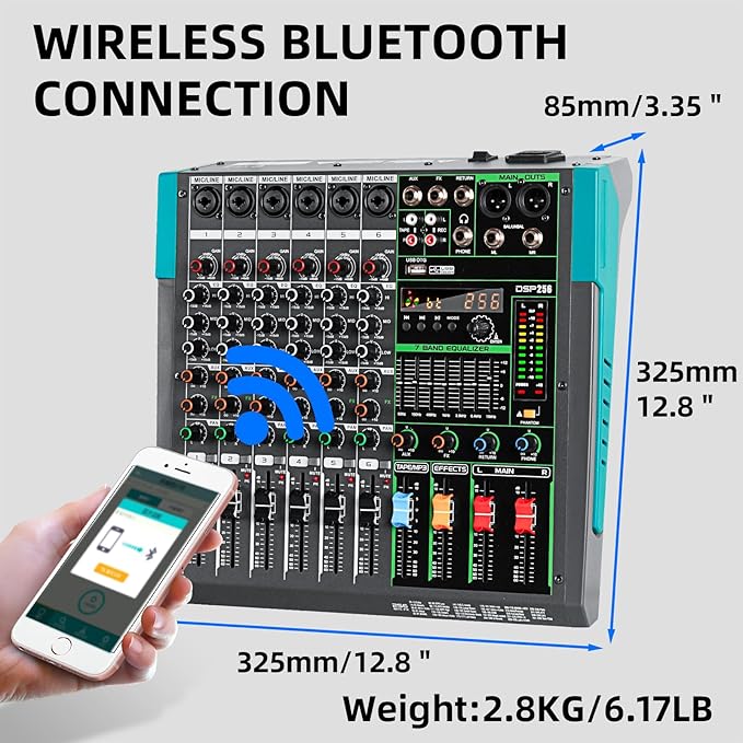 Depusheng PA6 professional DJ audio mixer 6 channel input built-in 256 kinds of DPS effects support 48V phantom power USB Bluetooth MP3 computer recording