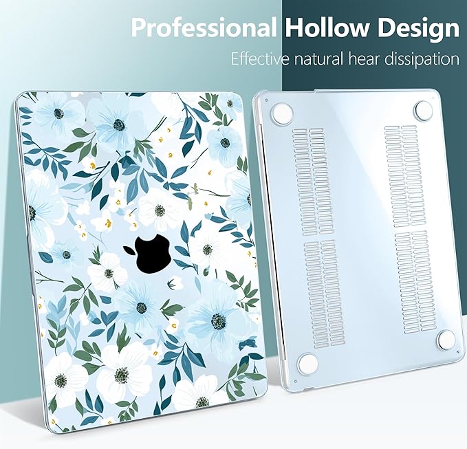 TWOLSKOO Compatible with M4 MacBook Air 13.6 inch Case 2025-2022 Release M4 A3240 M3 A3113 M2 A2681, Plastic Hard Shell & Keyboard Cover & Type C Adapter & Screen Protector, Floral Field Seamless