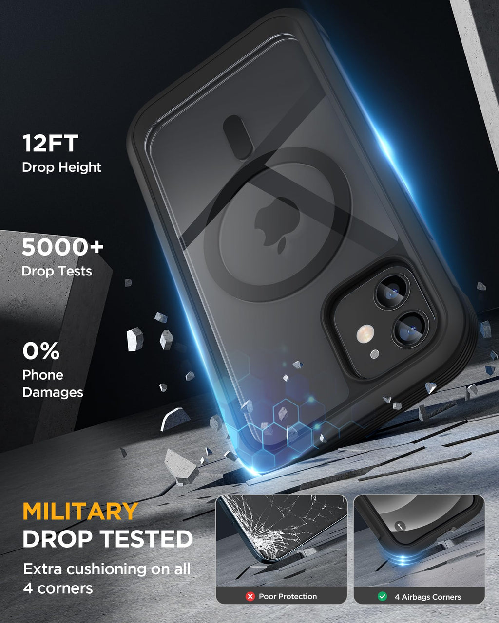 Miracase Magnetic for iPhone 12 mini Case, [360 Full-Body Protection & Complete Camera Guard], Drop & Scratch-Resistant, Shockproof, Stylish Clear iPhone Case, iPhone 12 mini Cover, Black