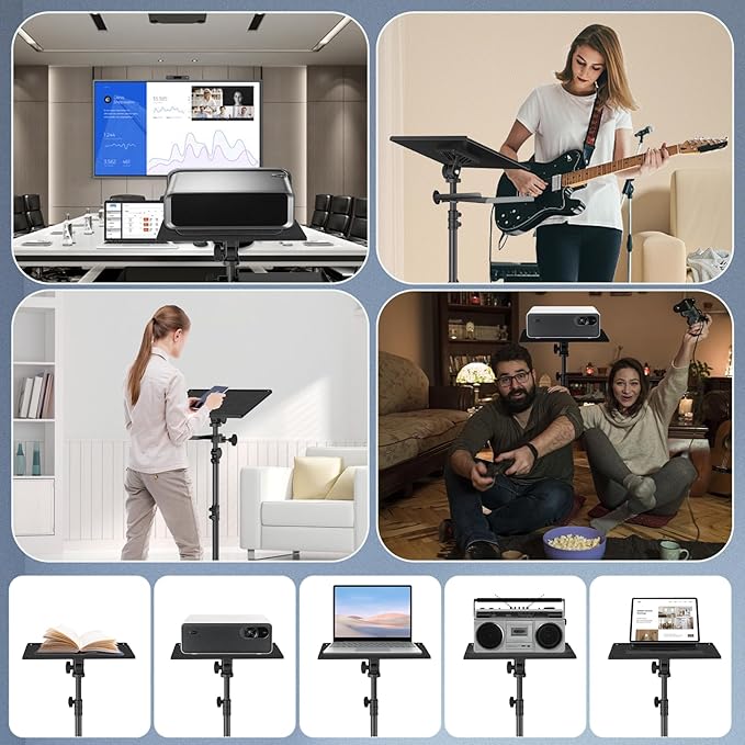 Projector Tripod Stand with Wheels, Portable Laptop Floor Support with Mouse Tray & Bag, Height Adjustable 26 to 49 Inch with Gooseneck Phone Holder for Office, Home, DJ Racks