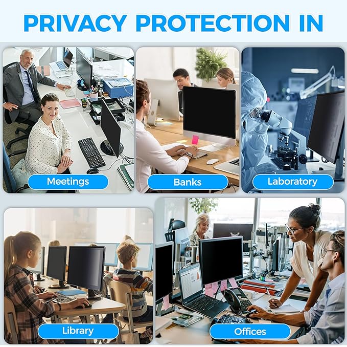 2 Pack Hidden Design Magnetic Computer Privacy Screen 24 inch, Removable Screen Filter for Frameless Monitor 16:9 Widescreen, Anti Blue Light Privacy Shield, Anti-Glare Protector