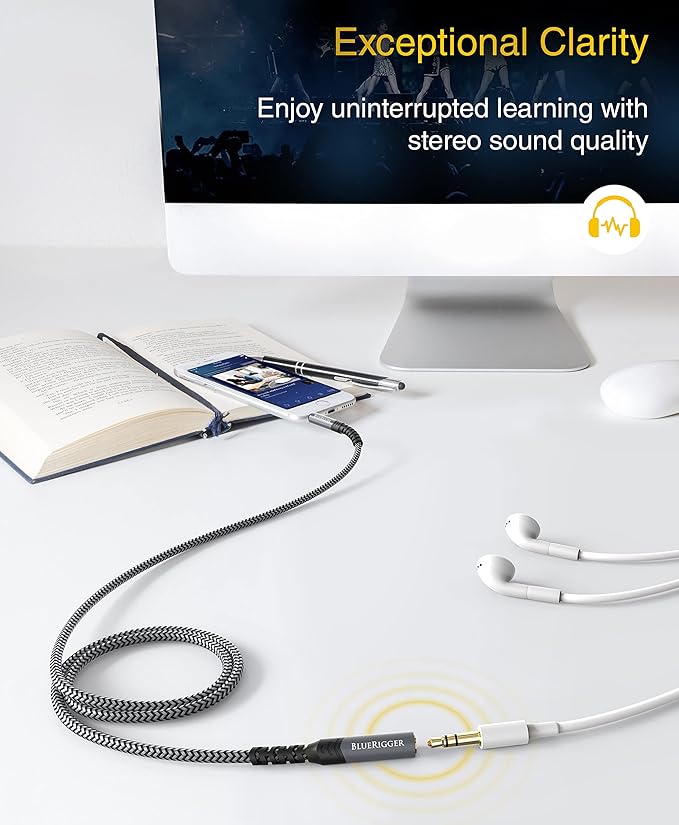 BlueRigger Headphone Extension Cable (6FT, 24K Gold Plated Jack, Hi-Fi Sound, 3.5mm Male to Female Stereo Audio Cable) – Aux Cord for iPod, Laptops, Smartphones, Speakers, Tablets, Home Car Stereo