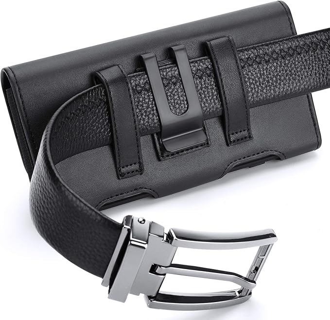 BECPLT for iPhone Air 17 Pro Max 16/15/14/13/12/11 Pro Max Holster Case Belt Clip Case Leather Holster Pouch Belt Case with Card Holder for Galaxy S25+ S24/S23/S22/S21 Plus -Black