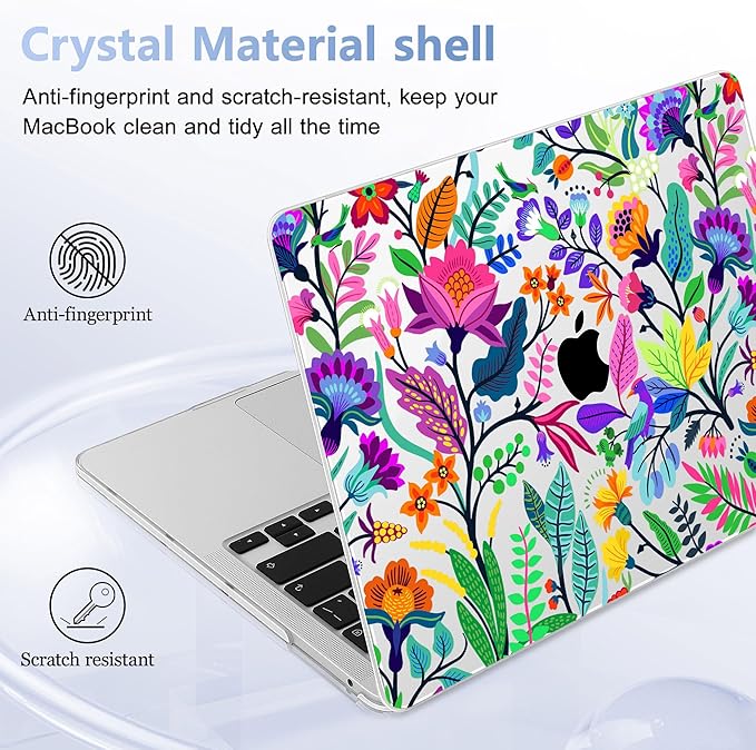 May Chen Compatible with MacBook Pro 13 inch Case 2022 2021 2020 Release Models A2338 M2 M1 A2251 A2289, Plastic Hard Shell Case Keyboard Cover for Mac Pro 13" with Touch Bar & Touch ID, Floral Leaves