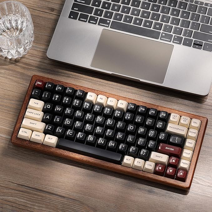 WK84 USB-C Wired Wooden Mechanical Keyboard, 75% Layout 84 Keys, RGB Backlit, Hot-Swappable Green Switches, QMK/VIA Programmable, for Gaming & Typing