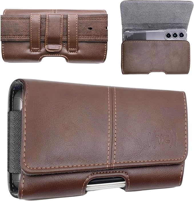 Leather Phone Holster for Men, Horizontal Cell Phone Case, Fits iPhone 17/17 Pro 16/16 Pro 16e 15/15 Pro 14/14 Pro 13/13 Pro 12/12 Pro 11 XR, Belt Clip Phone Pouch Holder, Brown Medium.