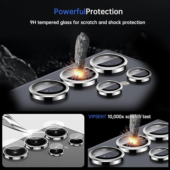 For Samsung Galaxy S23 Ultra Camera Lens Protector, Individual Lens Protector, Ultra HD 9H Tempered Glass Screen Protective Cover, Anti-scratch, Military Grade Drop Protection 2 Set. (Titanium Silver, S23 Ultra)